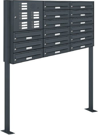 AL Briefkastensysteme Freistehendes Briefkasten-Mehrfachsystem für 15 Parteien in Grau, B/H/T: 122,9 x 150 x 27,5 cm - Bild 1