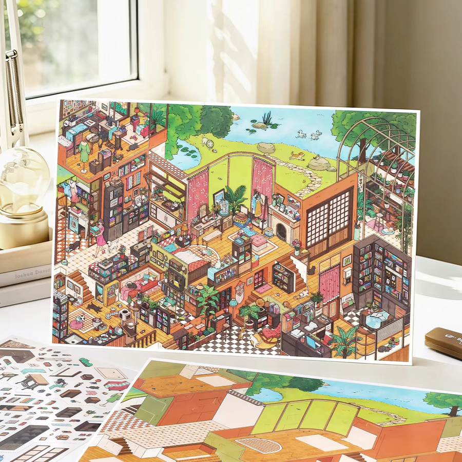 JIANQI Kawaii Apartment Building 3D Underground Exploration Landscape Sticker DIY Pocket Cabin Scene Sticker Scrapbook-Zubehör in Multicolour - Bild 2