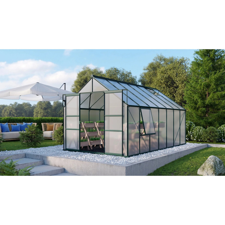 Vitavia Gewächshaus Meridian 11500 in Smaragdgrün mit 11,5 m² Fläche, Aluminiumrahmen und Polycarbonat-Verglasung - Bild 3