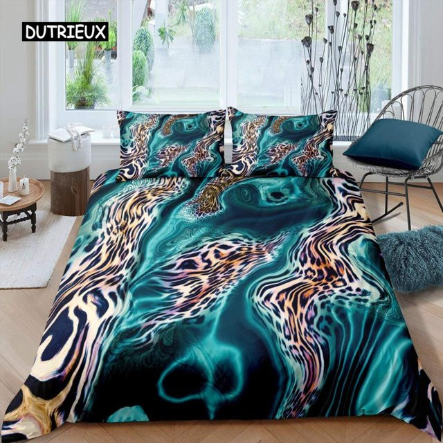 Bettwäsche-Set Binchi Outdoor Product aus Mikrofaser mit Leopardenmuster und roten Rosenblüten, braun/mehrfarbig, B/H: 150 x 200 cm - Bild 1