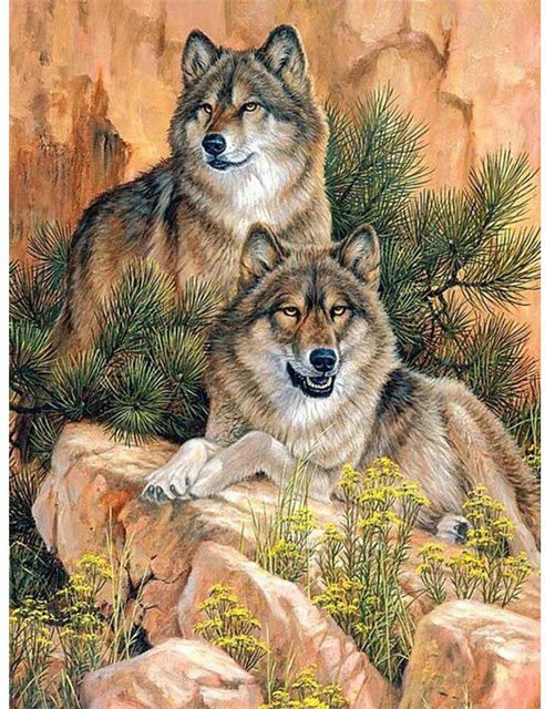 FIYO Diamant-Stickerei Wolf mit Strass-Kristallen, Kreuzstich-Diamantmalerei in Schwarz, B x H: 20 x 30 cm - Bild 1