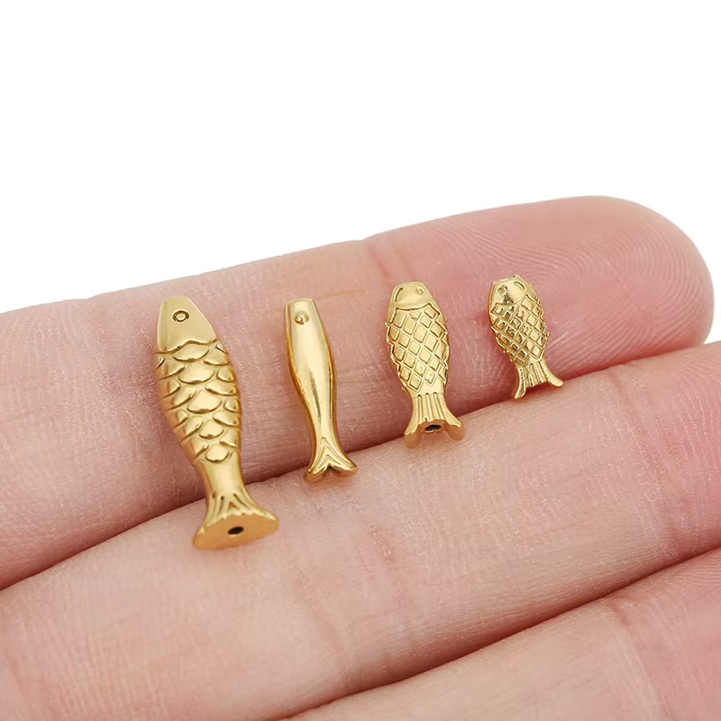 Semorilry Charms, Fisch Perlen, Edelstahl, Gold Farbe, 5 Stück - Bild 2