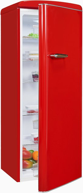 Exquisit RKS325-V-H-160F Retro Vollraumkühlschrank in Rot, Standgerät mit LED-Innenbeleuchtung und Flaschenregal, B/T/H: 57,5 x 66,0 x 144,0 cm - Bild 1