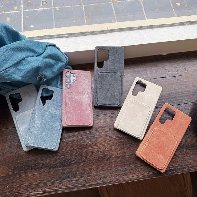 Samsung Galaxy S22 S23 S24 S25 Ultra Handyhülle mit Retro Denim Textur und Kartenhalter in Blau - Bild 1