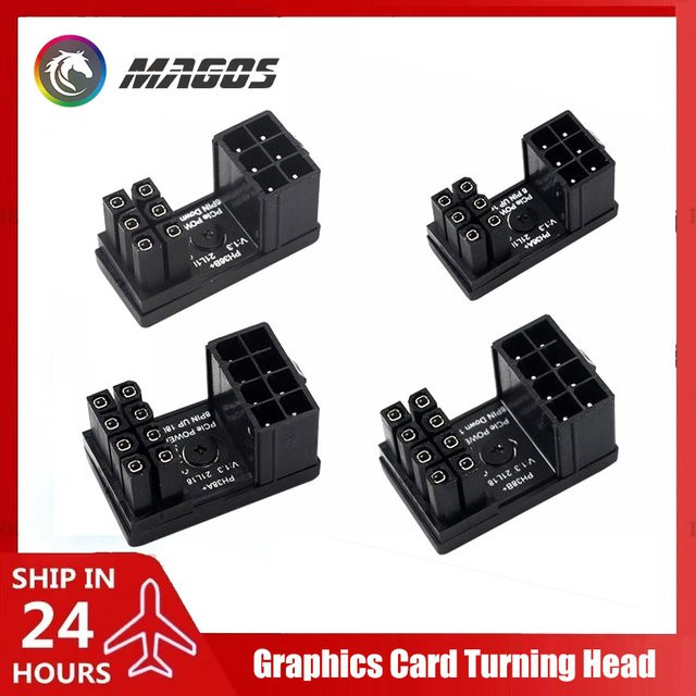 Flying Elephant Grafikkarten-Power-Steering-Adapter 180 Grad VGA PSU Winkelstecker für PCIE 6-Pin und 8-Pin in Schwarz - Bild 1