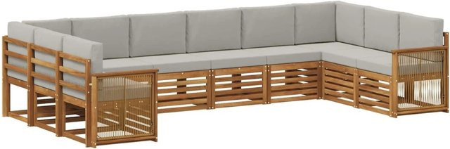 vidaXL Ecksofa Set in L-Form aus massivem Akazienholz mit Kissen in Natur und Hellgrau - Bild 1