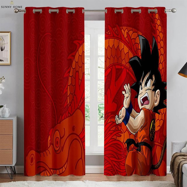 2-teiliges Yiran Furniture Anime Druckvorhang-Set aus Polyester mit Grafik-Design, semi-transparent, Breite: 50 cm, Höhe: 140 cm - Bild 1