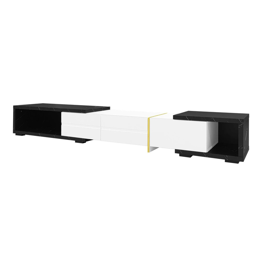okwish TV Schrank in Marmoroptik mit drehbarem Stauraum, Schwarz Weiß Gold, B/H/T: 260 x 40 x 30 cm - Bild 2