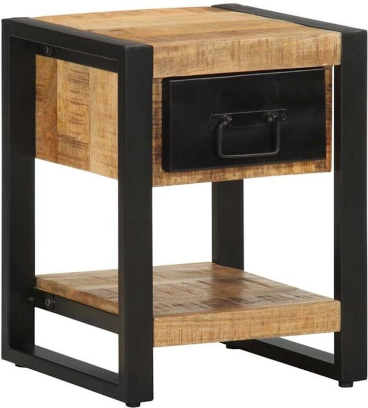 Nachttisch aus rauem Mangoholz und Metall im Industrial Design von Vidaxl, Braun, B/T/H: 34 x 34 x 45 cm - Bild 1