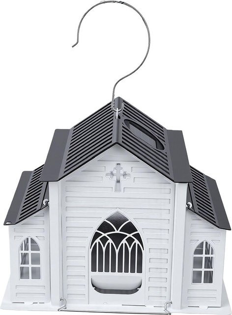 Fishine Solar-Vogelfutterhaus aus Metall mit Solarlampe in Weiß, 5 Pfund Fassungsvermögen - Bild 1