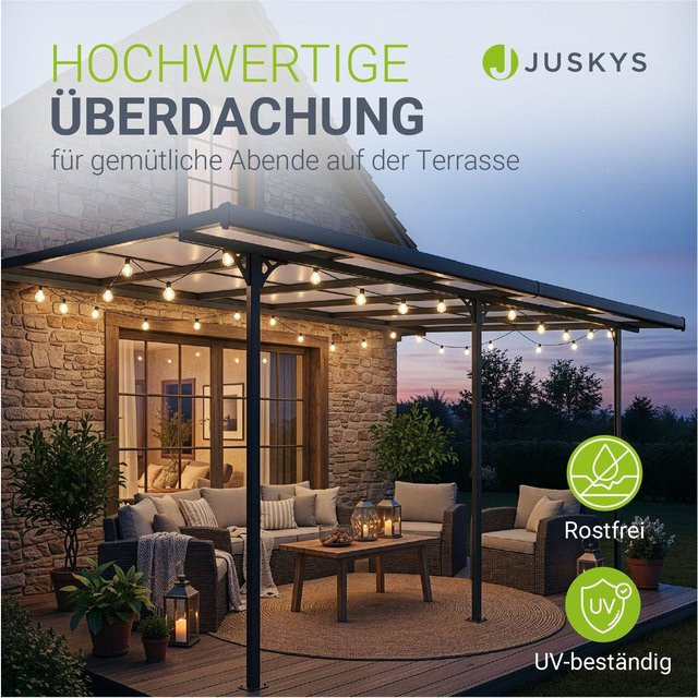 Juskys Terrassendach Borneo Pultdach aus Aluminium in Dunkelgrau mit Doppelstegplatten, B: 4,95 m, T: 3,03 m, H: 2,26 m - Bild 1
