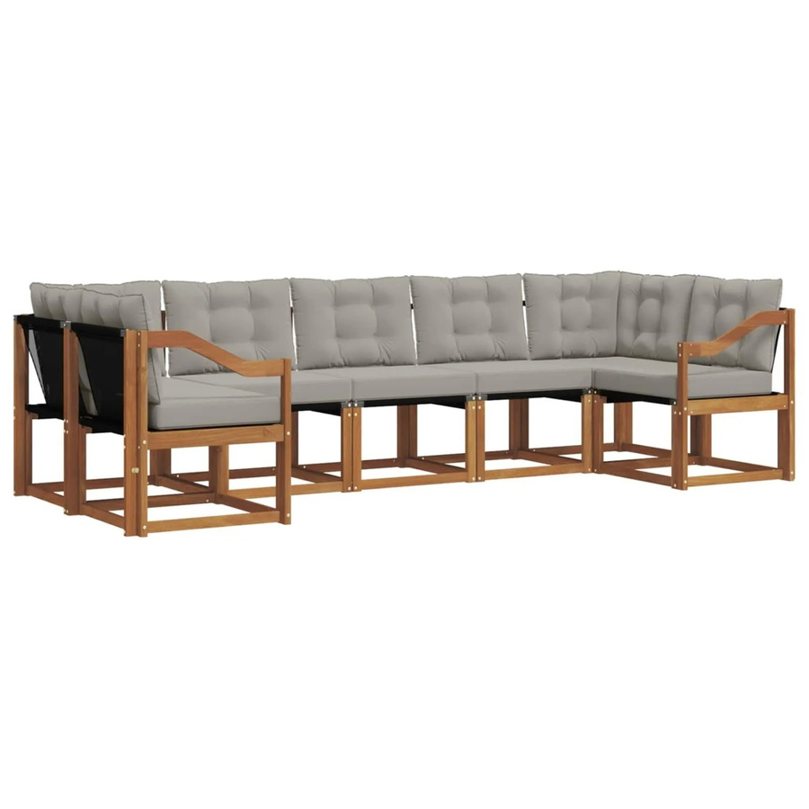vidaXL Outdoor-Sofagarnitur 7-teilig aus Akazienholz und Textilene in Grau mit UV-beständigen Kissen - Bild 2