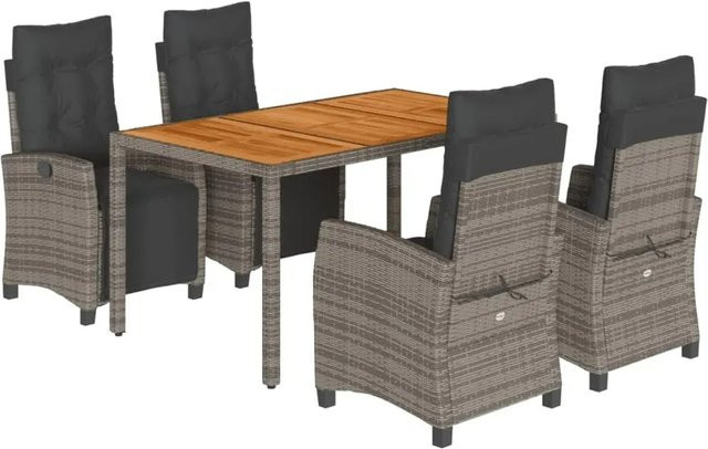 vidaXL 5-teilige Garten-Essgruppe aus Poly-Rattan und Akazienholz in Grau mit Kissen - Bild 1