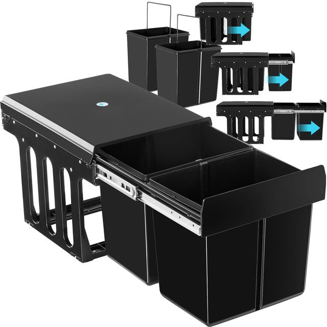 tectake Ashlyn Abfallsammler mit 2-fach Mülltrennung, 2x15L, Schwarz, B/T/H: 35 x 48 x 35 cm - Bild 1