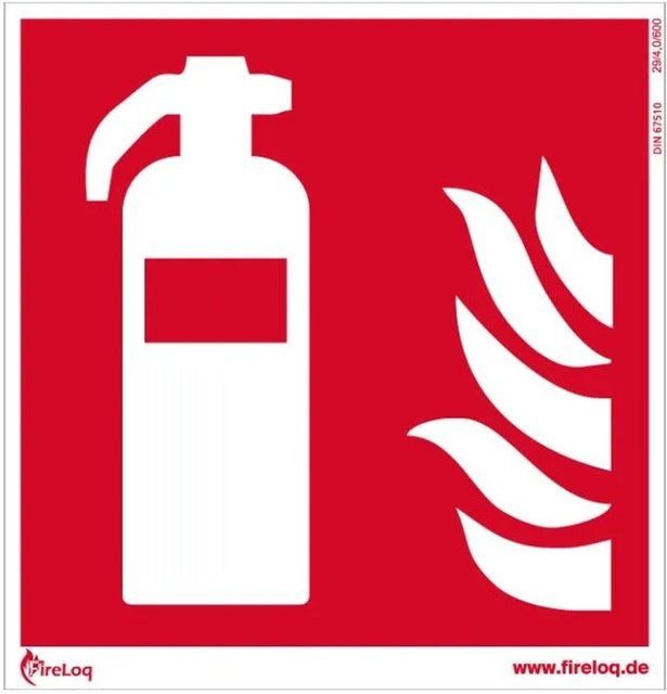 Selbstklebender Feuerlöscher Symbol Aufkleber von FireLoq in Rot und Weiß, Durchmesser: 20 cm - Bild 1