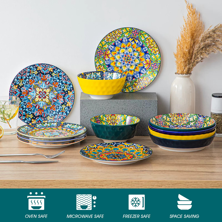 vancasso Keramik-Geschirrset aus Steinzeug im Bohemian-Stil, 24-teiliges Dinner-Service in Multicolour für 6 Personen - Bild 2