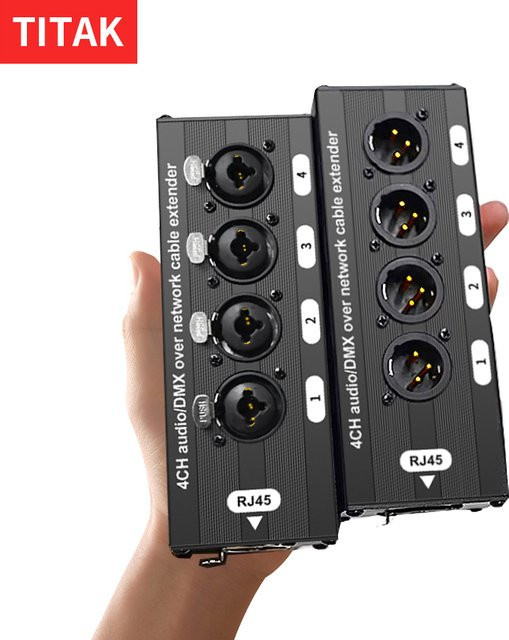 TITAK RJ45 CAT5 CAT6 zu 4-Kanal 3-Pin XLR DMX512 Audio-Extender, vergoldeter DMX-Netzwerksignal-Transceiver in Schwarz für Live-Bühne und Aufnahmestudio - Bild 1
