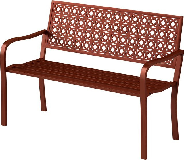 Outsunny 2-Sitzer Gartenbank aus Metall mit Rücken- und Armlehnen, wetterfeste Parkbank für Garten, Terrasse oder Balkon, Rot, B/T/H: 127 x 63 x 85 cm - Bild 1