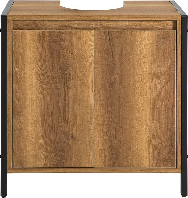 SoBuy Waschbeckenunterschrank BZR63-PF in Vintage-Optik mit 2 Türen, Braun/Schwarz, Breite: 60 cm, Höhe: 30 cm, Tiefe: 30 cm - Bild 1