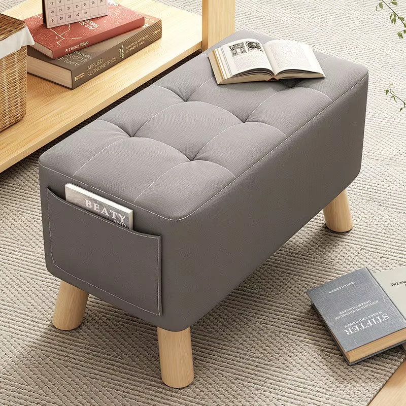LIUSHADUOLA Schuhwechselhocker aus Massivholz in Grau mit Stoffbezug, quadratischer Hocker für Wohnzimmer und Flur - Bild 1