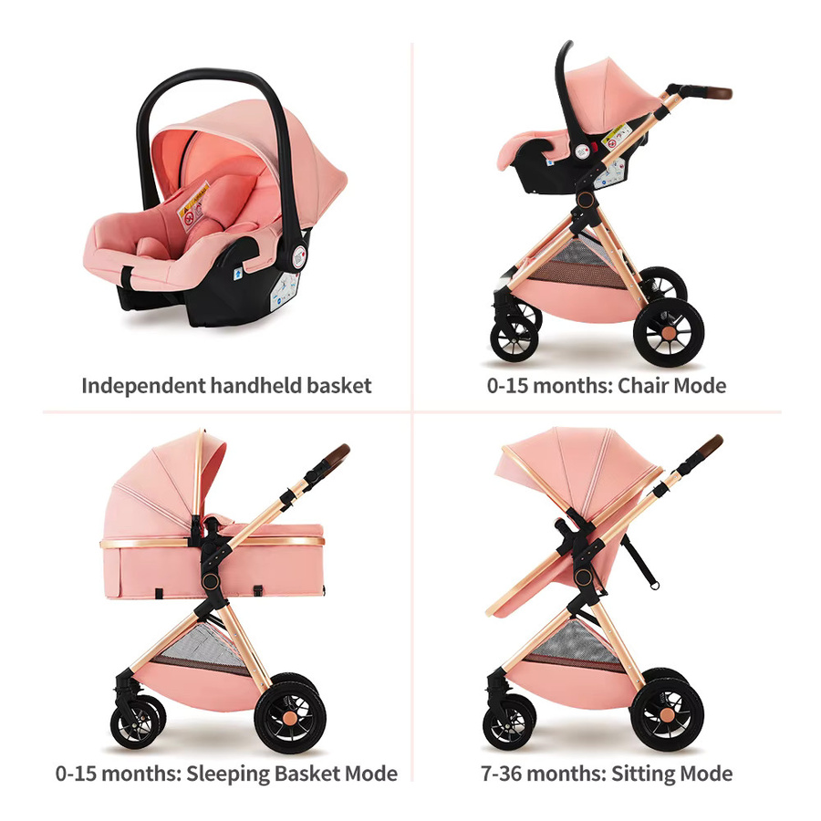 B.childhood 3-in-1 Baby-Kombikinderwagen mit Liegeposition und Wickeltasche in Beige - Bild 1