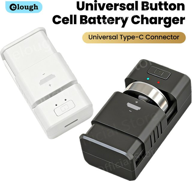 Elough Universelles Typ-C-Ladegerät mit LED für Lithium-Knopfzellen in Schwarz, kompatibel mit LIR2016, LIR2025, LIR2032, LIR2450 und LIR2430 - Bild 1