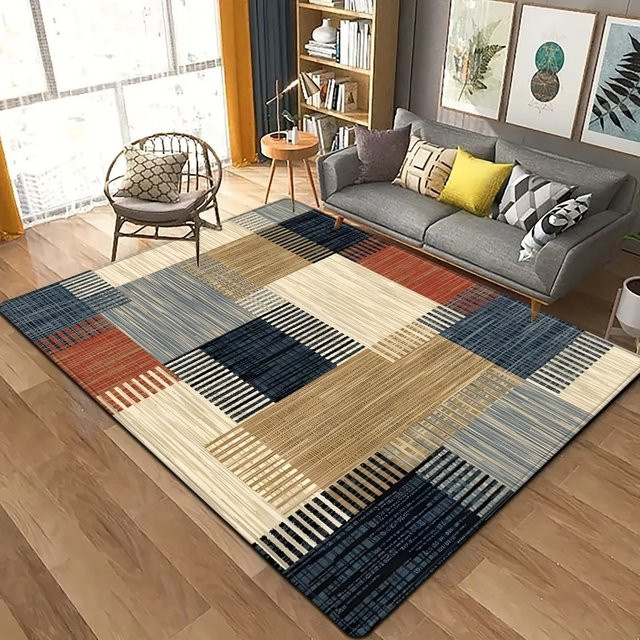 Quadratischer Teppich im Retro-Ethno-Stil mit Patchwork-Muster von INS in Multicolour für Wohnzimmer und Schlafzimmer - Bild 1