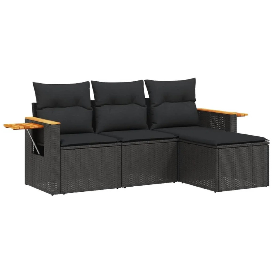 vidaXL 4-tlg Garten-Sofagarnitur aus Poly-Rattan und Akazienholz in Schwarz mit Kissen Modell 67 - Bild 2