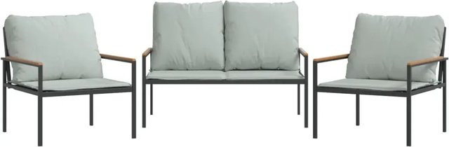 vidaXL 3-teiliges Garten-Lounge-Set in Anthrazit mit Kissen aus Stahl und Textilene - Bild 1