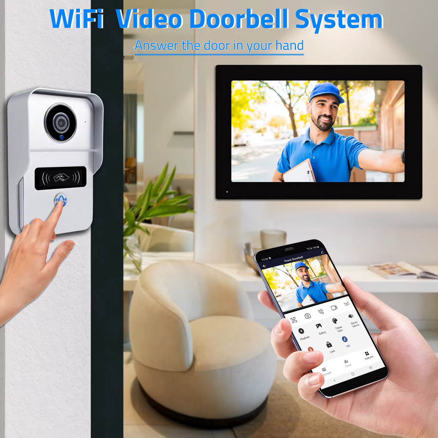 AMOCAM Drahtloses WLAN-Video-Türklingelsystem mit 1080P Kamera, 7-Zoll-Touchscreen und 32GB Speicherkarte - Bild 2