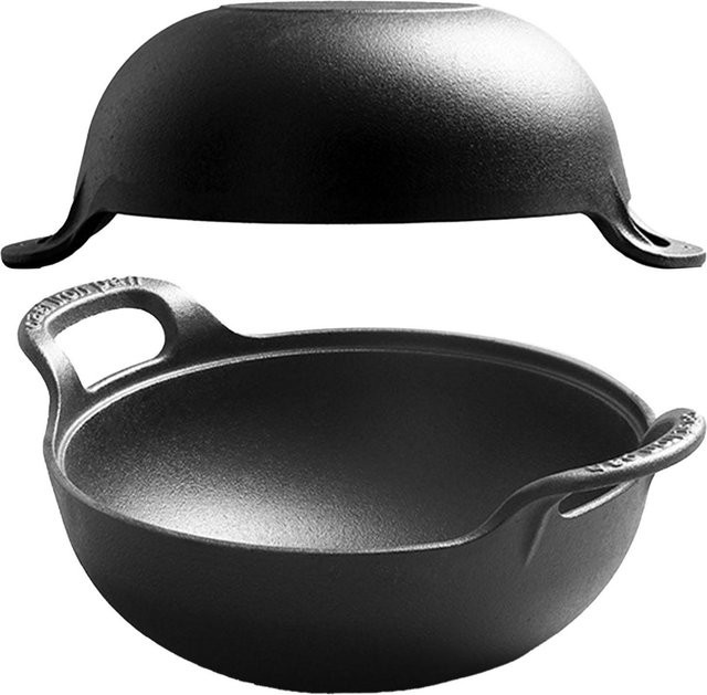 Aimo Gusseisen Wok mit Glasdeckel und Holzgriff in Schwarz - Bild 1