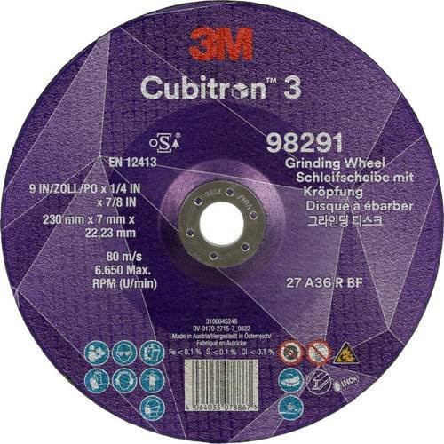 3M Cubitron Schruppscheibe Typ 27 für Metall, Farbe: Lila, Durchmesser: 230 mm, Bohrungs-Ø: 22,23 mm, 10 Stück - Bild 1