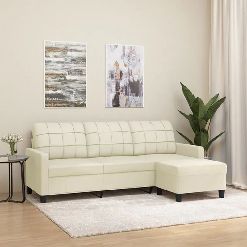 Vidaxl 3-Sitzer Sofa mit Hocker, modern, Cremefarben, Kunstleder, Breite: 180 cm - Bild 1