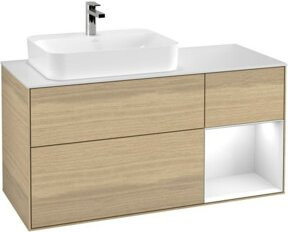 V&B Waschtischunterschrank Finion in Weiß lackiert mit Eichenoberfläche, Breite: 120 cm, Tiefe: 50,1 cm, Höhe: 50,1 cm - Bild 1