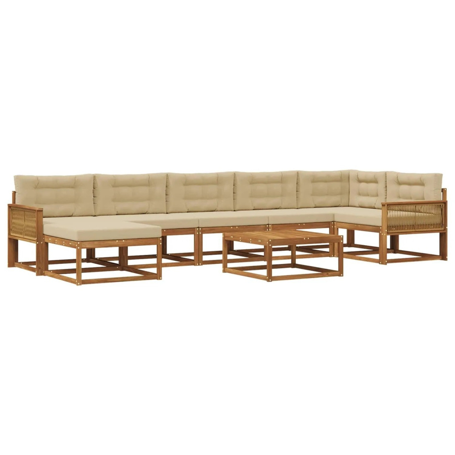 vidaXL Outdoor-Sofagarnitur L-Form aus Akazienholz mit 8 Kissen in Natur und Beige - Bild 2