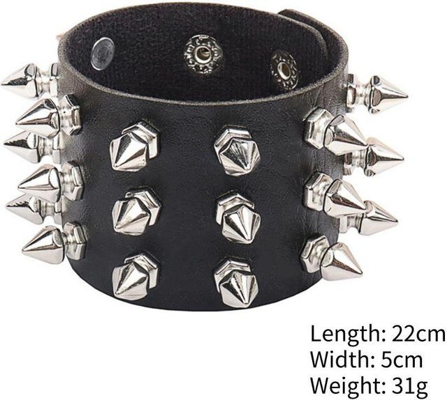 Lederarmband Punk, Silber, 22cm, Unisex - Bild 1