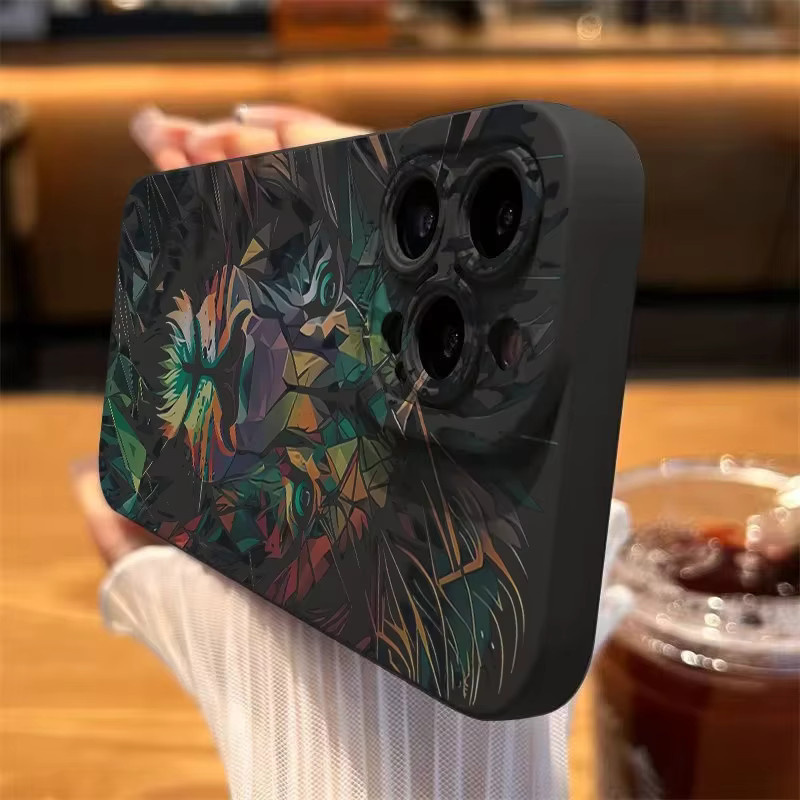 Stoßfeste Silikon-Handyhülle mit buntem Löwenmuster für iPhone Modelle, mattes Finish, Mehrfarbig - Bild 2