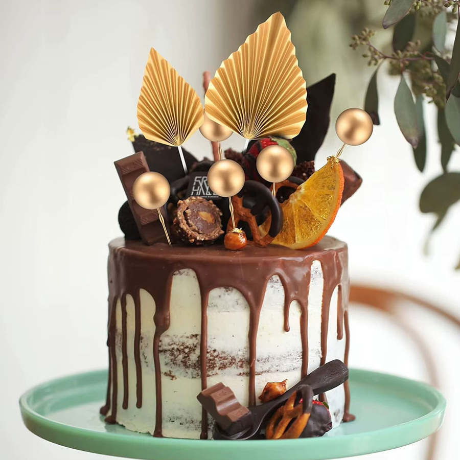 22 Stück Kuchen Topper Set Gold mit Palmblättern und Kugeln für Geburtstag und Hochzeit als Party Dekoration - Bild 2