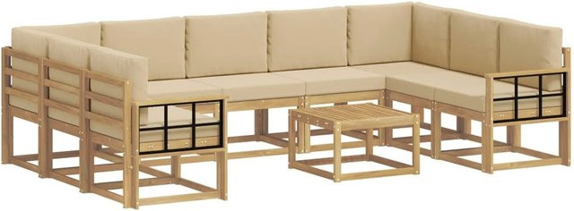 vidaXL Outdoor-Sofagarnitur aus Akazienholz mit 10 Teilen in Weiß, Beige und Braun, inklusive Polster und Couchtisch, B/T/H: 59 x 59 x 37 cm - Bild 1