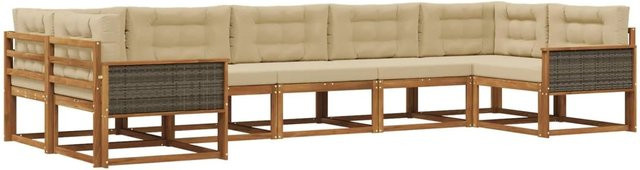 vidaXL Outdoor-Sofagarnitur L-Form aus massivem Akazienholz mit Kissen in Natur und Beige - Bild 1
