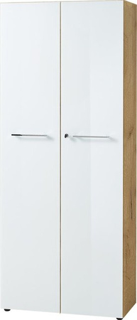 Aktenschrank MUENCHEN Kadima Design mit Glasfront und Schloss, Chalet-Eiche-Nb./Weiß, B/T/H: 80 x 37 x 196 cm