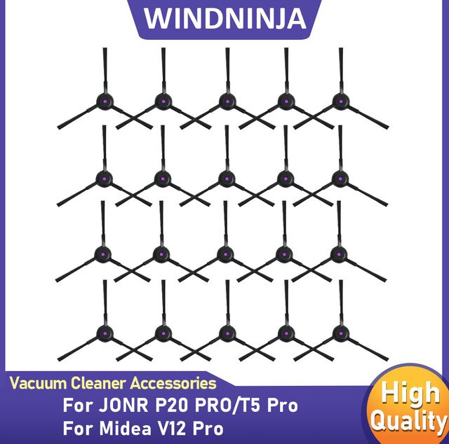 WINDNINJA Seitenbürsten aus Kunststoff in Schwarz für JONR P20 PRO T5 Pro und Midea V12 Pro Saugroboter - Bild 1