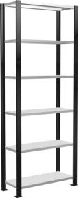 Schulte Grundregal Büro-Steckregal MULTIplus85 mit 6 Fachböden und Kreuzstrebe, Farbe schwarz/RAL 7035 lichtgrau, B/T/H: 200 x 75 x 30 cm - Bild 1