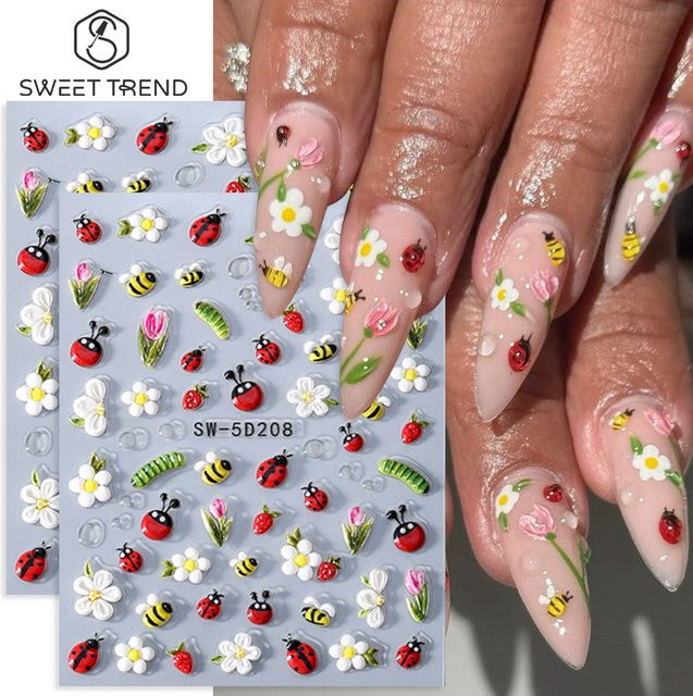 SWEET TREND Nagelkunst-Aufkleber, Blumenmuster, Glänzend, Unisex - Bild 1