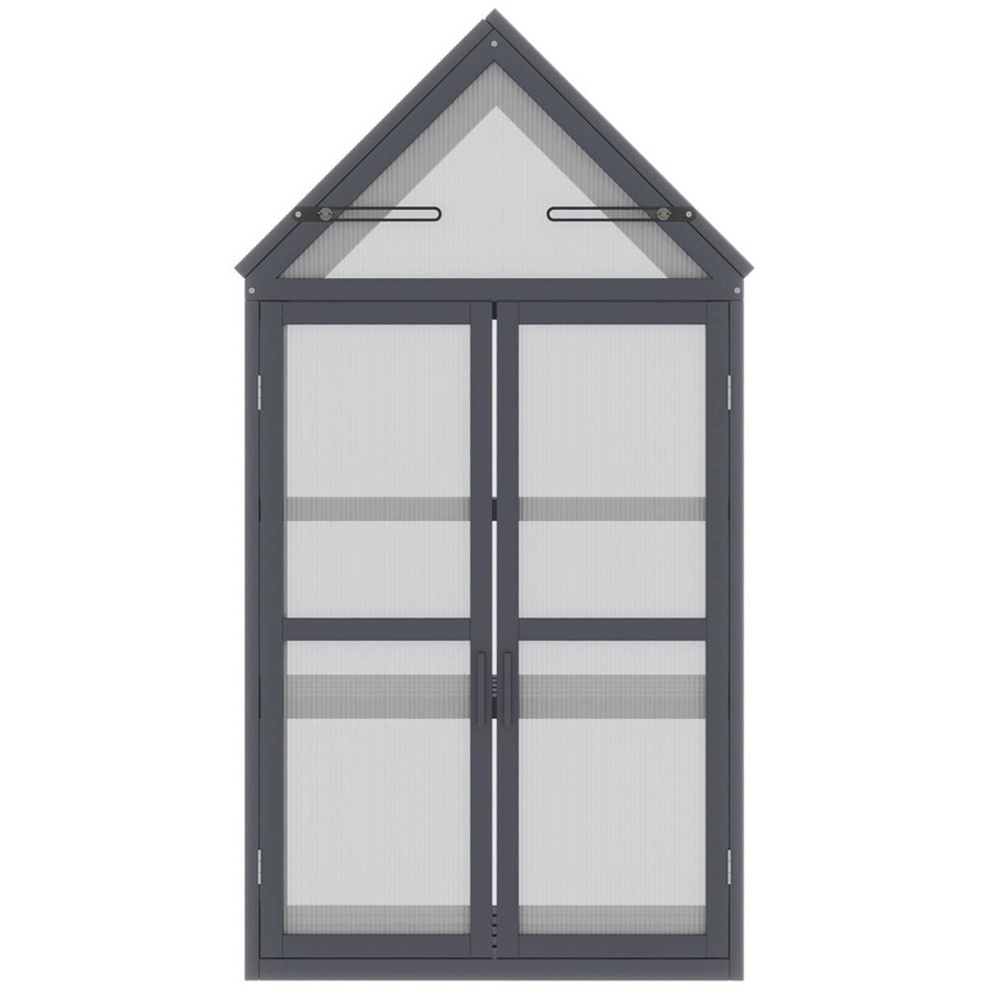 Outsunny Gewächshaus aus Holz und Polycarbonat in Grau mit Regalen, B/H/L: 42 x 132 x 70,5 cm - Bild 5