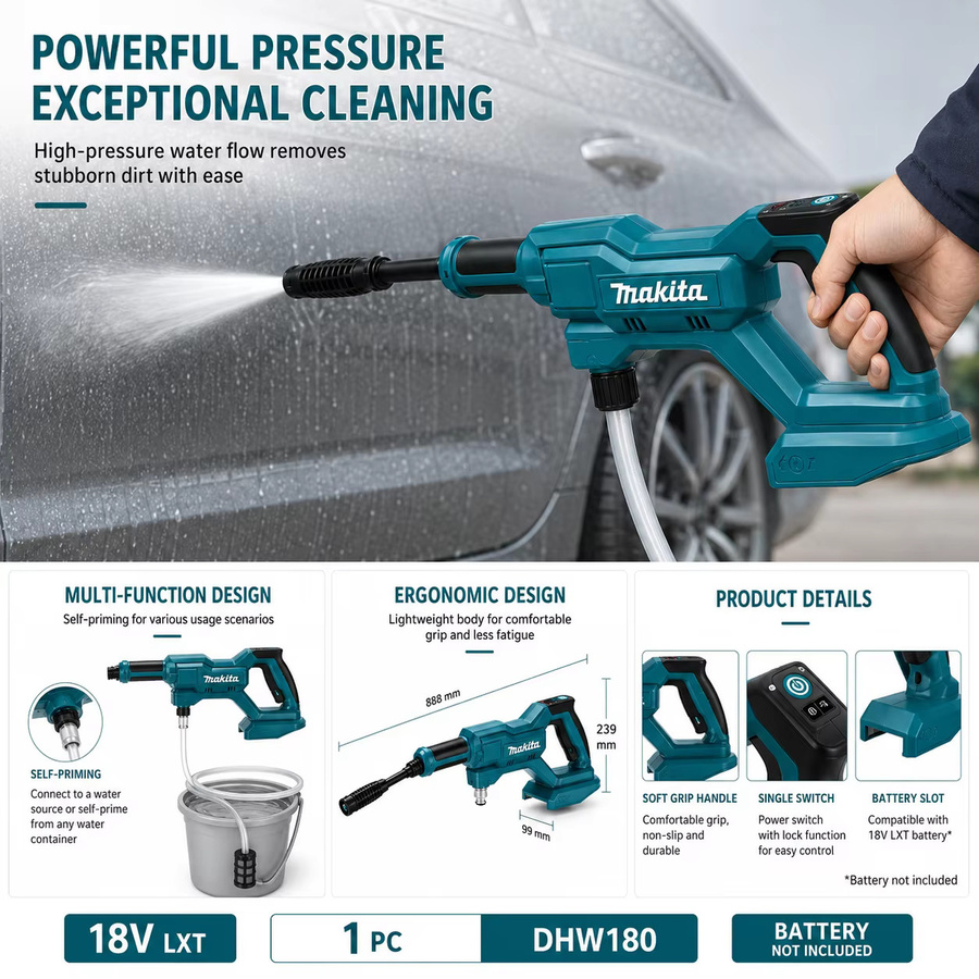 Makita DHW180 Akku-Hochdruckreiniger 18V kabelloses tragbares Reinigungsgerät in Petrol - Bild 5