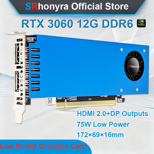 SRhonyra RTX 3060 12GB Low-Profile-Grafikkarte mit GDDR6 192-Bit PCIe 4.0 x16 und Dual-Ausgängen für SFF, Thin ITX und HTPC PCs - Bild 1