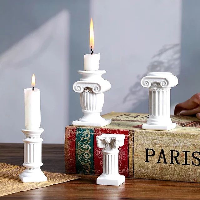 KuZHEN Kerzenständer in Form einer griechischen Säule, weiß, geometrisches Design für die Tischdekoration - Bild 1