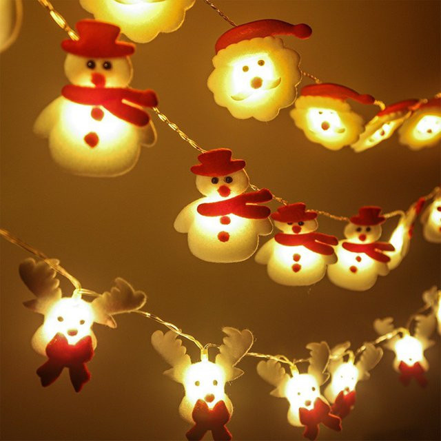 Batteriebetriebene Weihnachts-Lichterkette mit 10 warmweißen LEDs in Schneemann-Optik als Vorhang-Girlande in Weiß - Bild 1