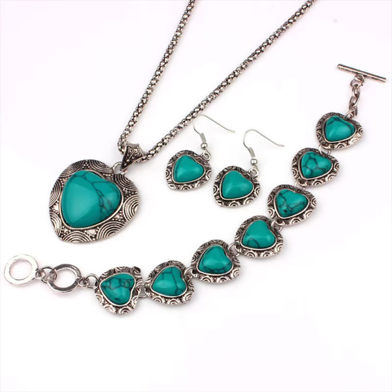Schmuckset 3-teilig, roter Türkis-Anhänger, Armband, Ohrringe, Damen - Bild 3